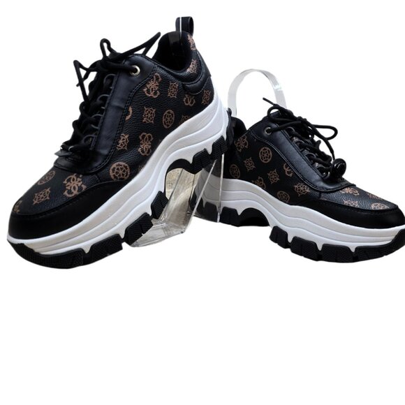 GUESS Women’s Bria Chunky Logo Sneaker Size 8 Black 4G Monogram Platform - Picture 10 of 13